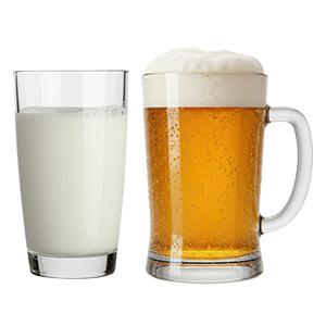 Glass of milk and glass of beer side by side