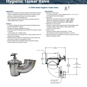 DX60-Series Hygienic Tanker Valve 6” Full Port Design