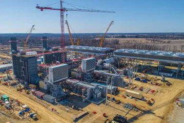 Aerial view of gas power plant under construction