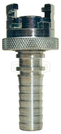 dual lock hose barb with knurled flanged sleeves