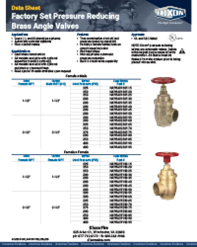 Factory Set Pressure Reducing Brass Angle Valves