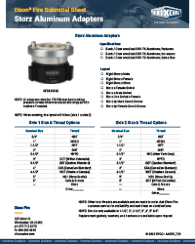 Fire Submittal Sheet- Storz Aluminum Adapters