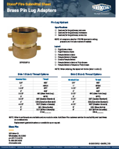 Fire Submittal Sheet- Brass Pin Lug Adapters