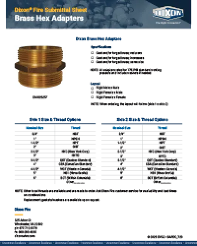 Dixon® Fire Submittal Sheet- Brass Hex Adapters